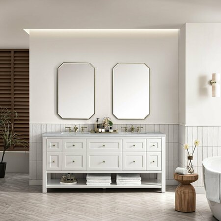 James Martin Vanities Breckenridge 72in Double Vanity, Bright White w/ 3 CM Arctic Fall Top 330-V72-BW-3AF